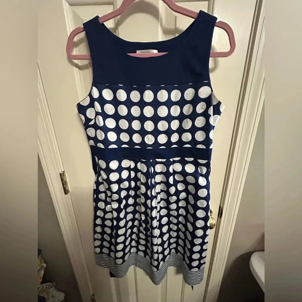 Motherhood Maternity Navy Blue & White Polka Dot Sleeveless Dress Medium‎
